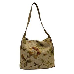 Francesco Biasia Floral Shoulder Handbag Purse Woven Rose Leather Beige Italy